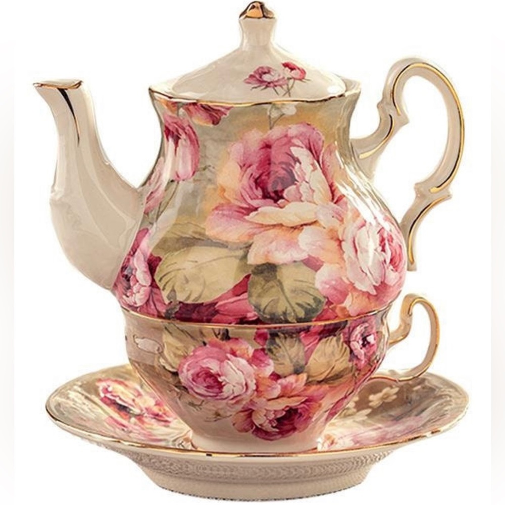 Victorian Trading Company Cabbage Roses Tea for One Set